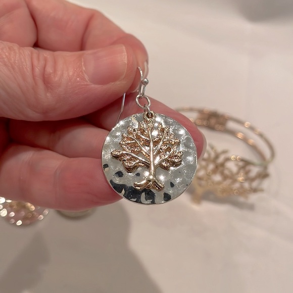 Tree of Life Silver Gold Earrings & Bracelet Set - Picture 8 of 8